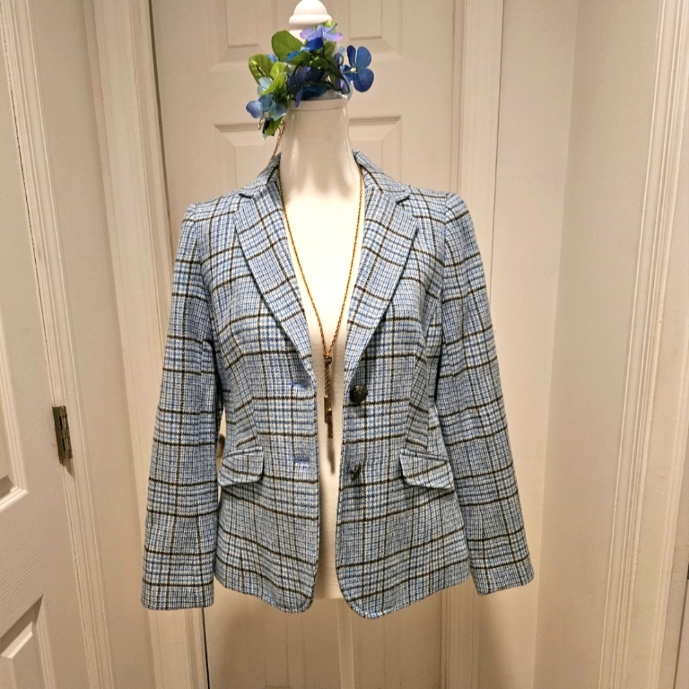 TALBOTS | Blue Plaid Classic Shetland Blazer Sz 2P Petite
